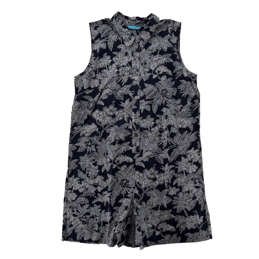 Tori Richard Womens Large Navy Floral Cotton Cyrus Romper 6661-WQ30 NWT